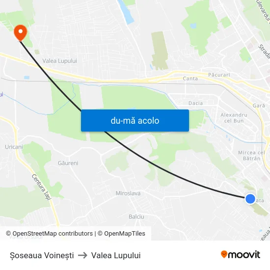 Harta de Şoseaua Voineşti către Valea Lupului