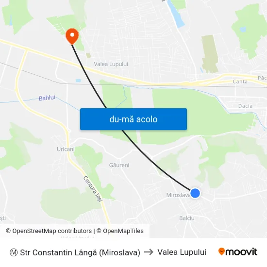 Harta de Ⓜ Str Constantin Lângă (Miroslava) către Valea Lupului