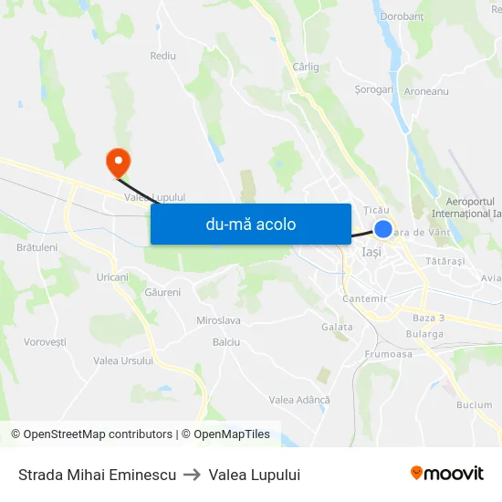 Harta de Strada Mihai Eminescu către Valea Lupului
