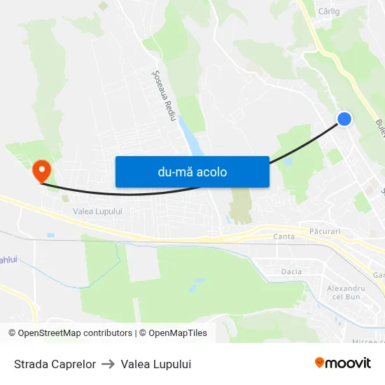 Harta de Strada Caprelor către Valea Lupului