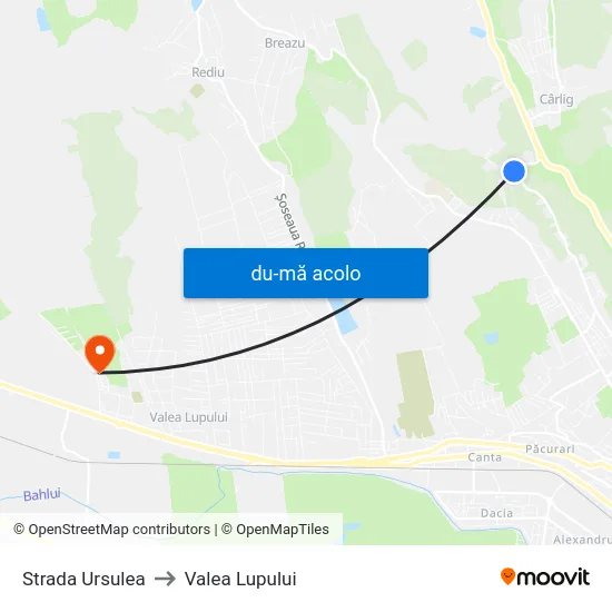 Harta de Strada Ursulea către Valea Lupului