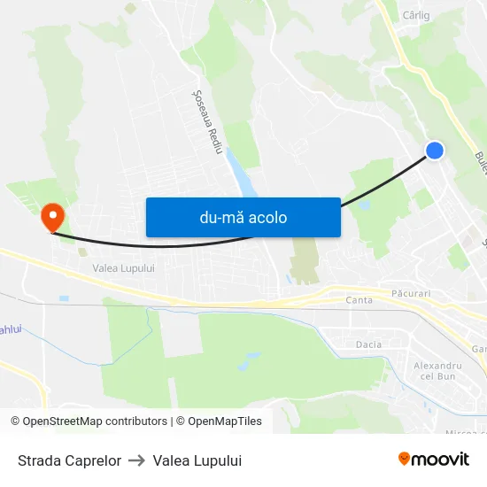 Harta de Strada Caprelor către Valea Lupului