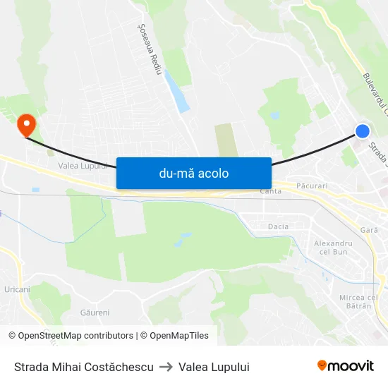 Harta de Strada Mihai Costăchescu către Valea Lupului