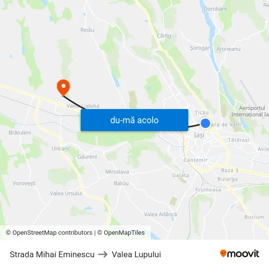 Harta de Strada Mihai Eminescu către Valea Lupului