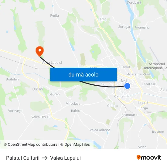 Harta de Palatul Culturii către Valea Lupului