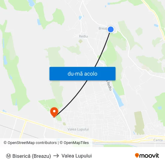 Harta de Ⓜ Biserică (Breazu) către Valea Lupului