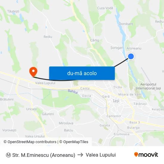 Harta de Ⓜ Str. M.Eminescu (Aroneanu) către Valea Lupului