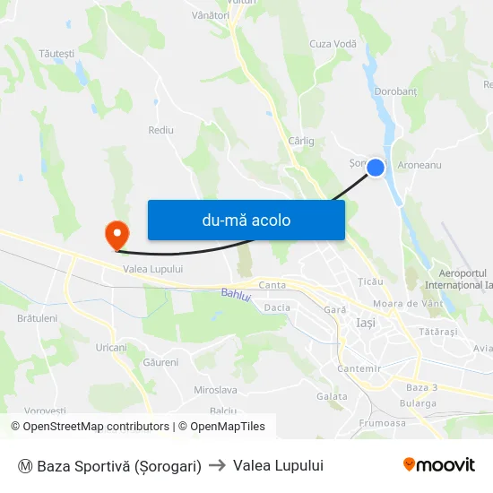 Harta de Ⓜ Baza Sportivă (Șorogari) către Valea Lupului