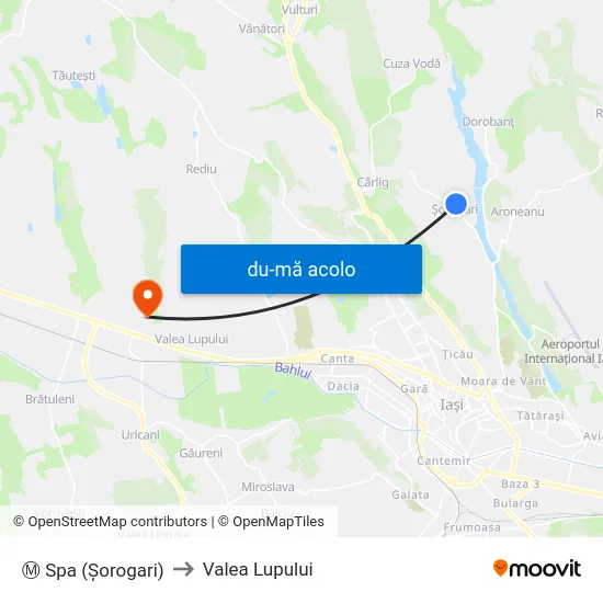 Harta de Ⓜ Spa (Șorogari) către Valea Lupului