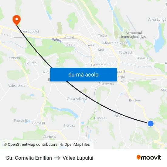 Harta de Str. Cornelia Emilian către Valea Lupului