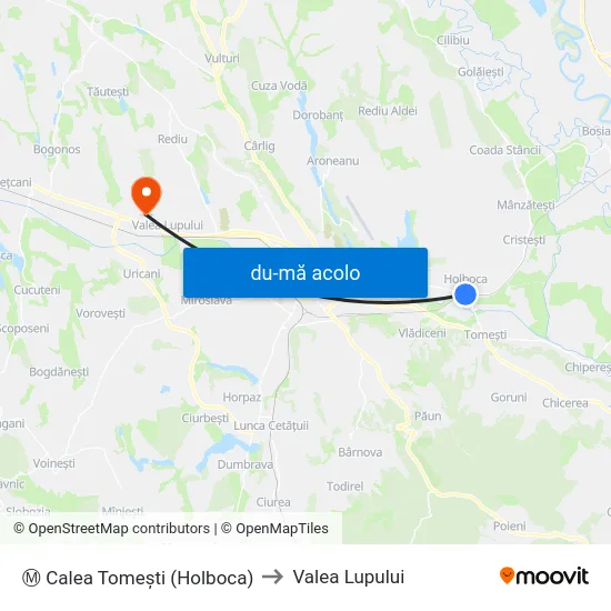 Harta de Ⓜ Calea Tomeşti (Holboca) către Valea Lupului