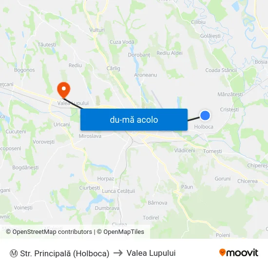 Harta de Ⓜ Str. Principală (Holboca) către Valea Lupului