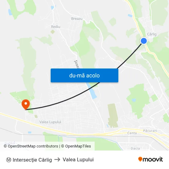 Harta de Ⓜ Intersecţie Cârlig către Valea Lupului