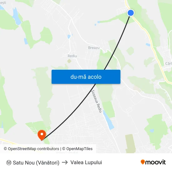 Harta de Ⓜ Satu Nou (Vânători) către Valea Lupului