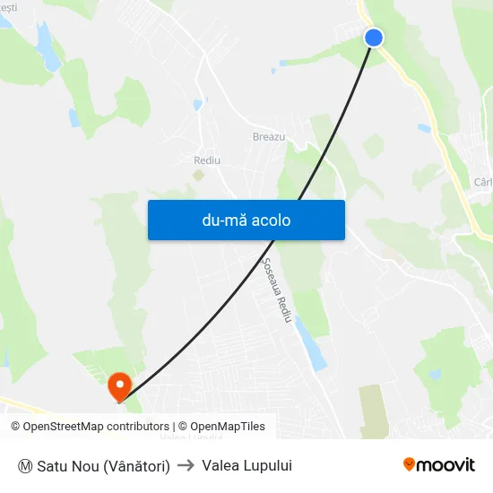 Harta de Ⓜ Satu Nou (Vânători) către Valea Lupului