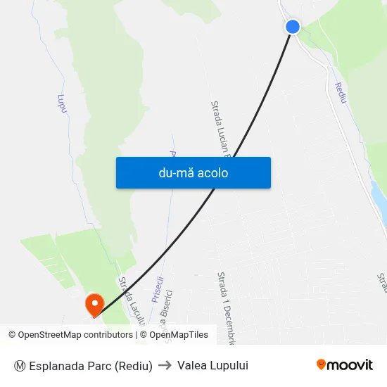 Harta de Ⓜ Esplanada Parc (Rediu) către Valea Lupului