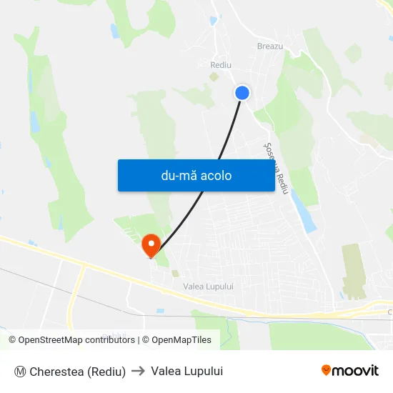 Harta de Ⓜ Cherestea (Rediu) către Valea Lupului