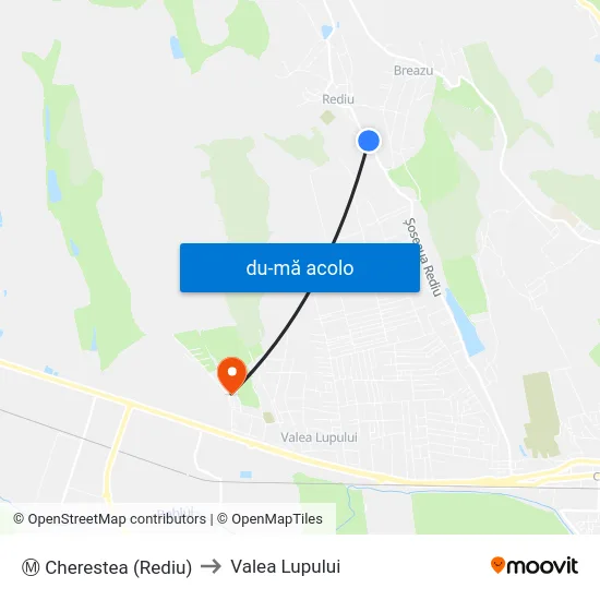 Harta de Ⓜ Cherestea (Rediu) către Valea Lupului