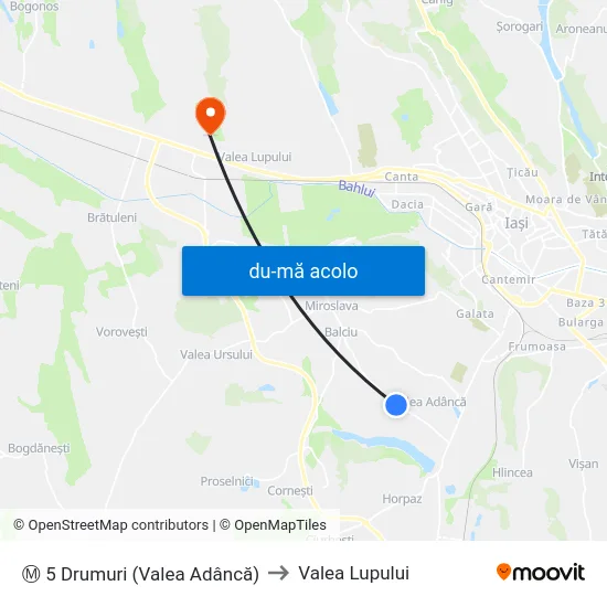 Harta de Ⓜ 5 Drumuri (Valea Adâncă) către Valea Lupului