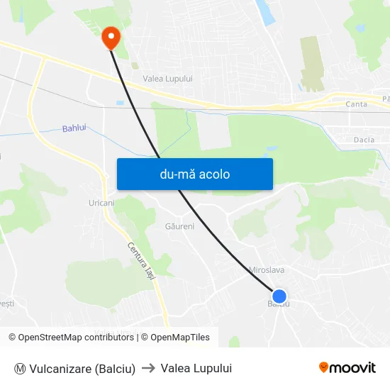 Harta de Ⓜ Vulcanizare (Balciu) către Valea Lupului