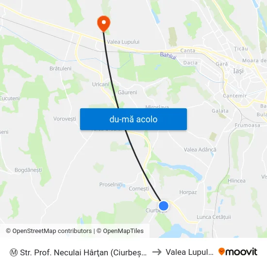 Harta de Ⓜ Str. Prof. Neculai Hârţan  (Ciurbeşti) către Valea Lupului