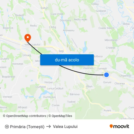 Harta de Ⓜ Primăria (Tomeşti) către Valea Lupului