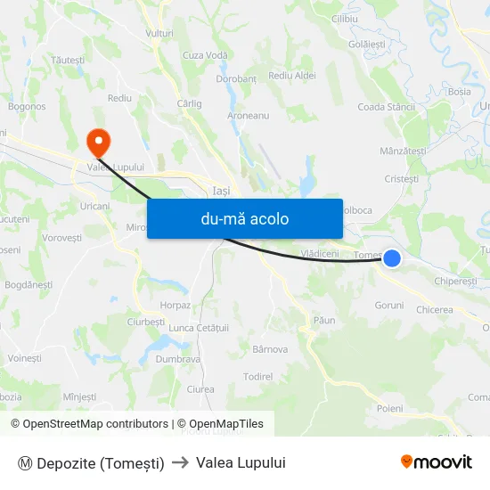 Harta de Ⓜ Depozite (Tomeşti) către Valea Lupului