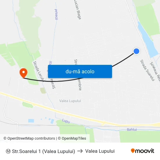 Harta de Ⓜ Str.Soarelui 1 (Valea Lupului) către Valea Lupului
