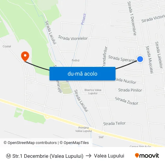Harta de Ⓜ Str.1 Decembrie (Valea Lupului) către Valea Lupului