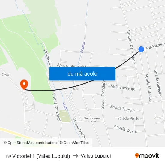 Harta de Ⓜ Victoriei 1 (Valea Lupului) către Valea Lupului