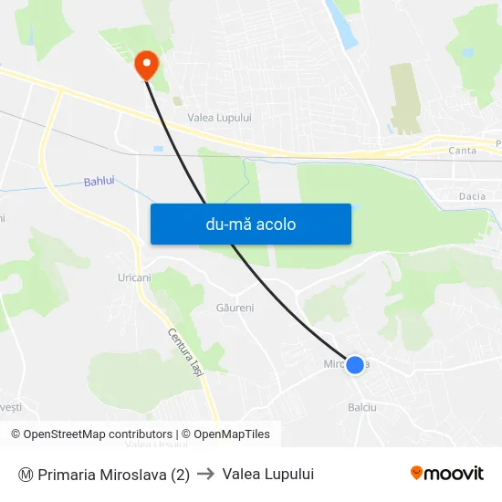 Harta de Ⓜ Primaria Miroslava (2) către Valea Lupului