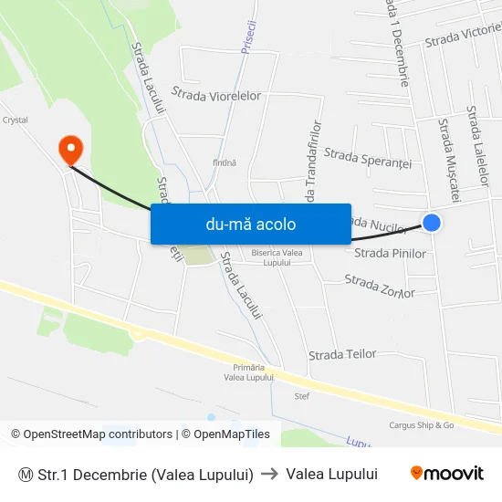 Harta de Ⓜ Str.1 Decembrie (Valea Lupului) către Valea Lupului