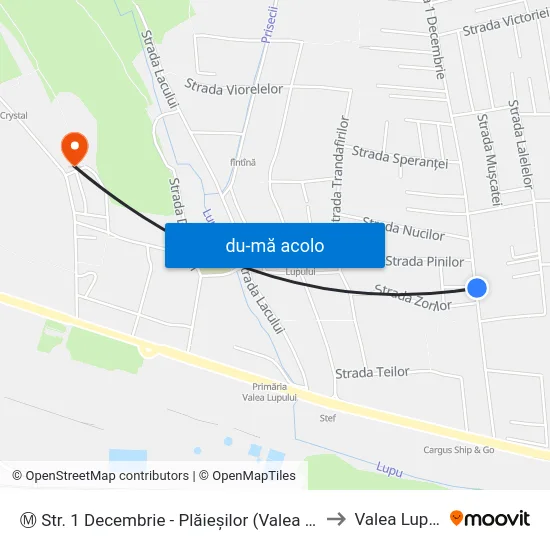 Harta de Ⓜ Str. 1 Decembrie - Plăieșilor (Valea Lupului) către Valea Lupului