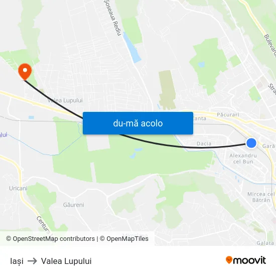 Harta de Iaşi către Valea Lupului