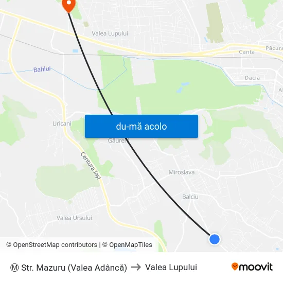 Harta de Ⓜ Str. Mazuru (Valea Adâncă) către Valea Lupului