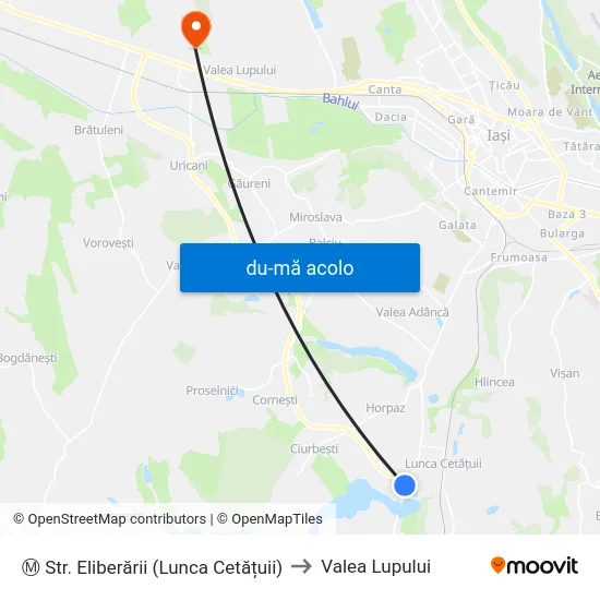 Harta de Ⓜ Str. Eliberării (Lunca Cetățuii) către Valea Lupului