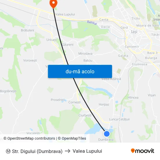 Harta de Ⓜ Str. Digului (Dumbrava) către Valea Lupului