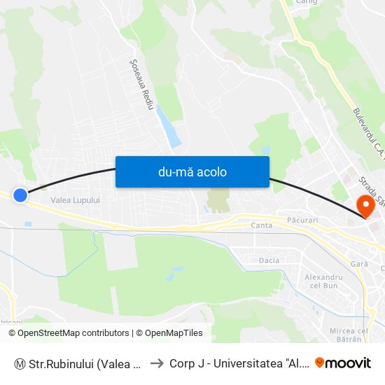 Harta de Ⓜ Str.Rubinului (Valea Lupului) către Corp J - Universitatea "Al. I. Cuza"