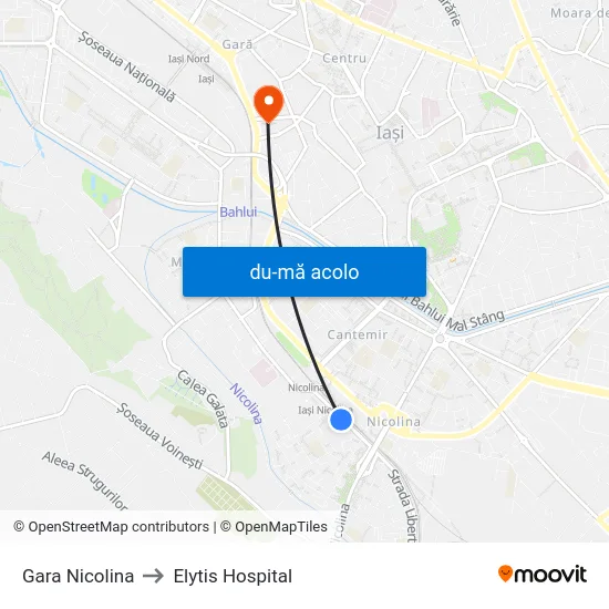 Harta de Gara Nicolina către Elytis Hospital