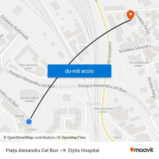 Harta de Piața Alexandru Cel Bun către Elytis Hospital