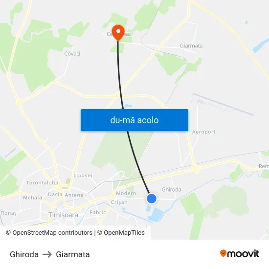 Harta de Ghiroda către Giarmata