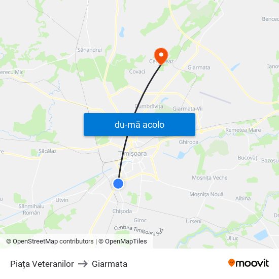 Harta de Piața Veteranilor către Giarmata