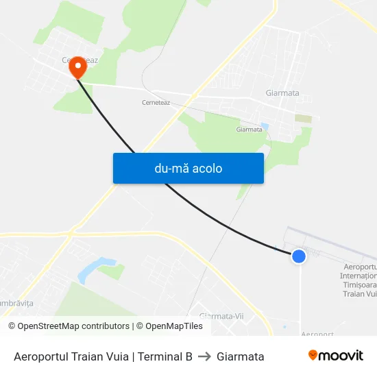 Harta de Aeroportul Traian Vuia | Terminal B către Giarmata