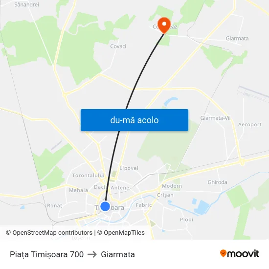 Harta de Piața Timișoara 700 către Giarmata