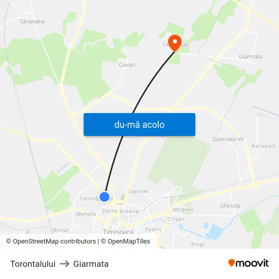 Harta de Calea Torontalului către Giarmata