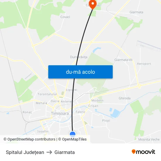 Harta de Spitalul Județean către Giarmata