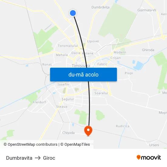 Harta de Dumbravita către Giroc