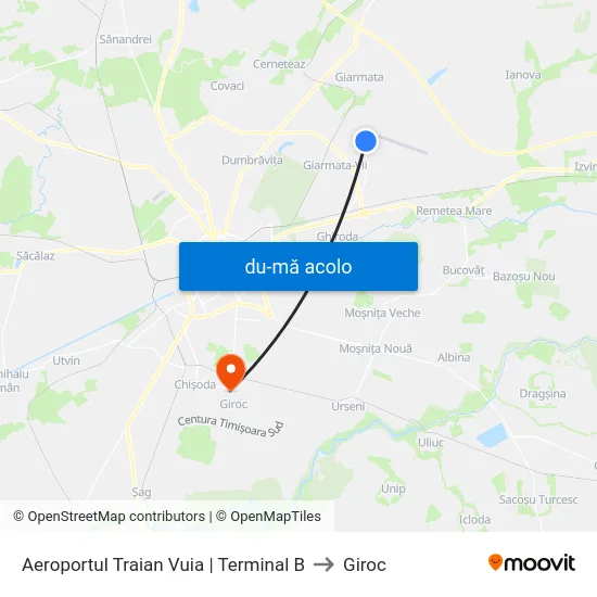 Harta de Aeroportul Traian Vuia | Terminal B către Giroc