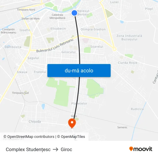 Harta de Complex Studențesc către Giroc