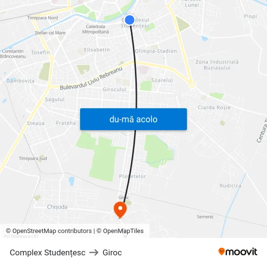 Harta de Complex Studențesc către Giroc